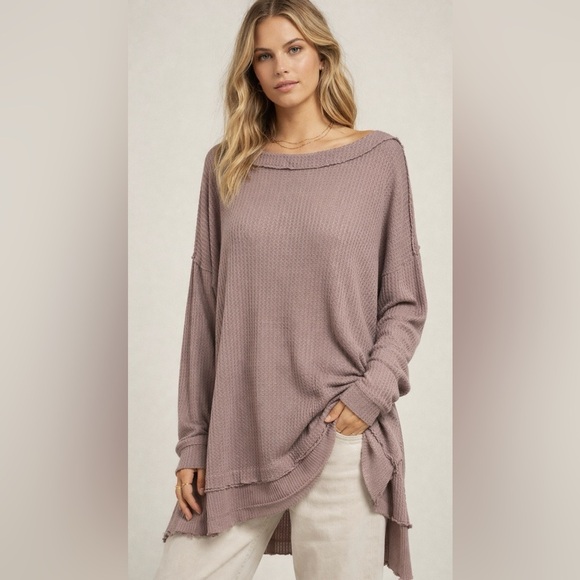 We The Free Tops - We The Free Gray Waffle Knit Top Oversized Slouchy Streetstyle Lagenlook Large